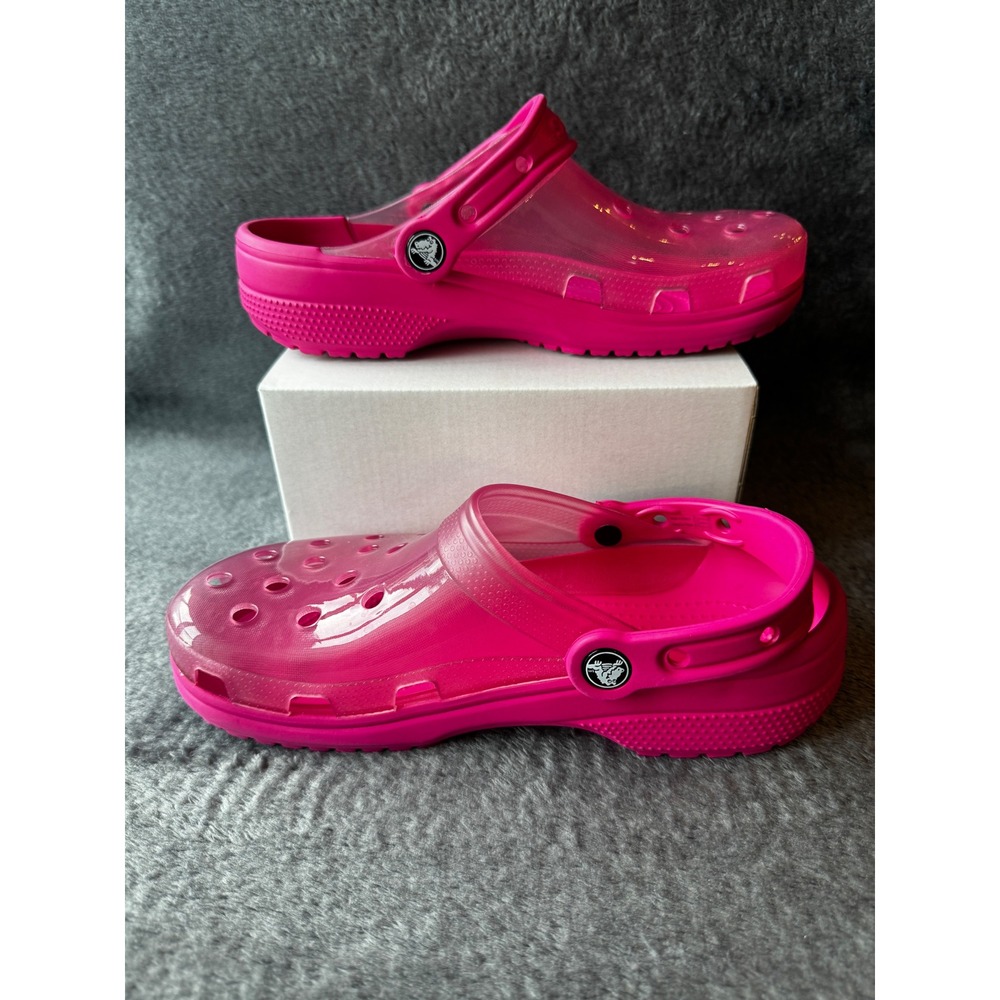 Crocs Classic Translucent Crocs Electric Pink Mens 5 Womens 7 Pink 206908-6QQ